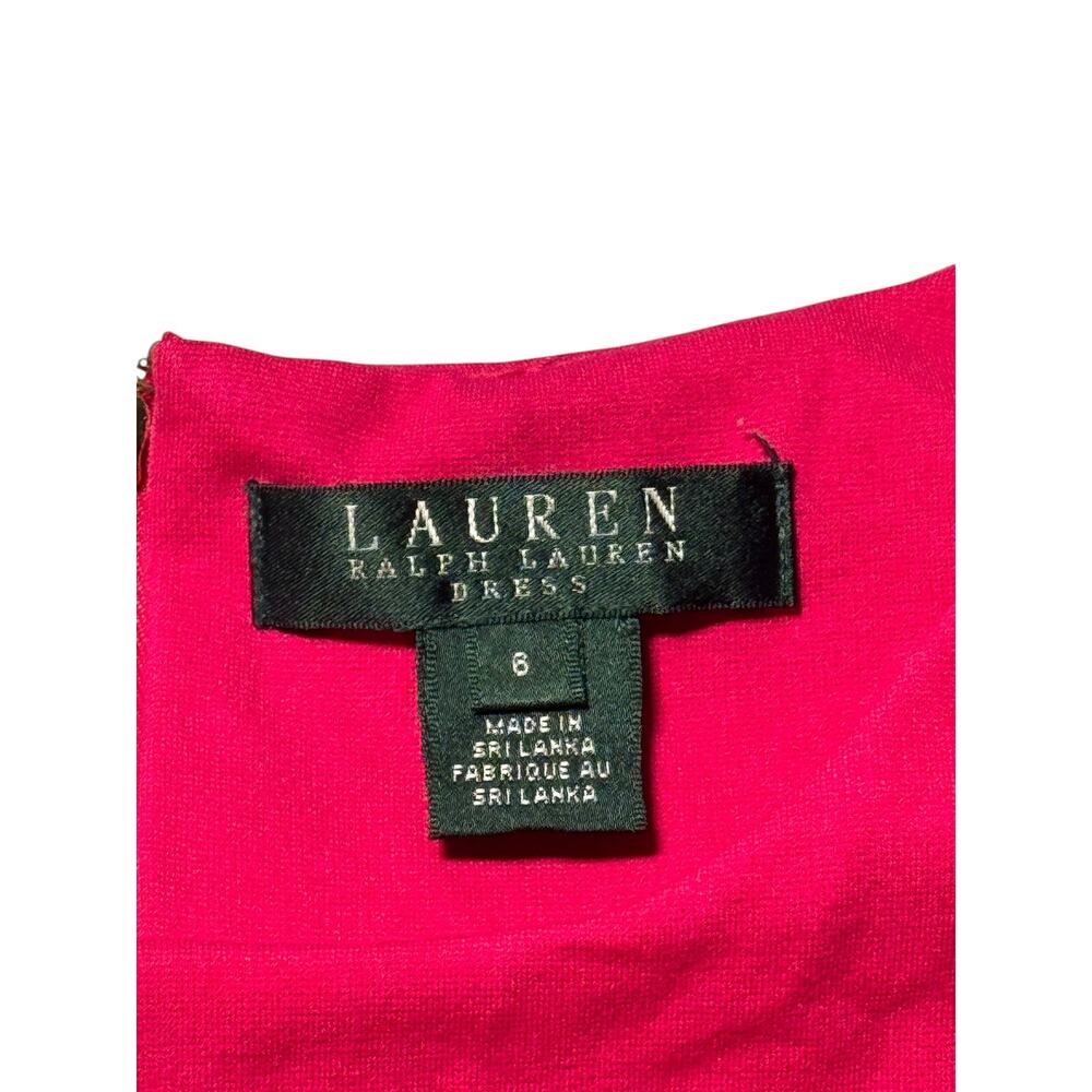 Lauren Ralph Lauren A-Line Dress Womens 6 Hot Pink Stretch Pleated Wide Strap - Picture 8 of 13
